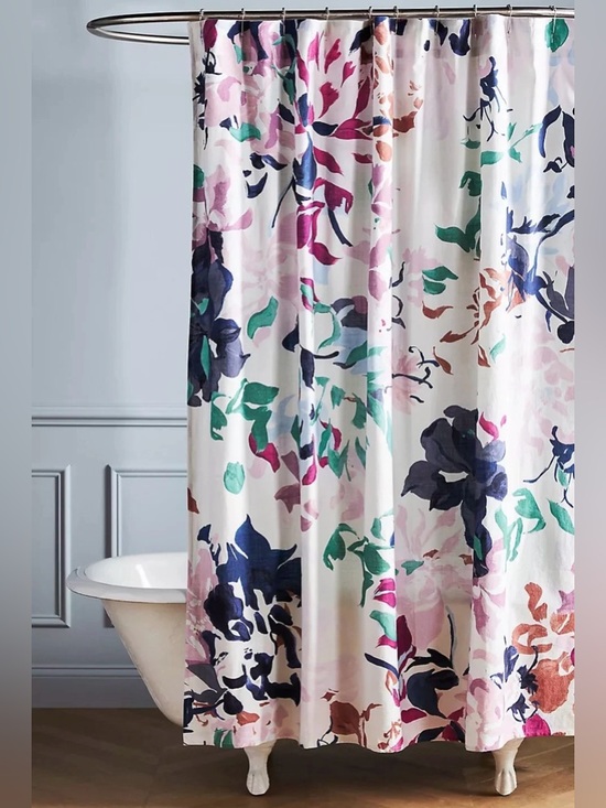 Anthropologie Other - Anthropologie Floral Watercolor Shower Curtain - Pink, Green, Navy, Cream
